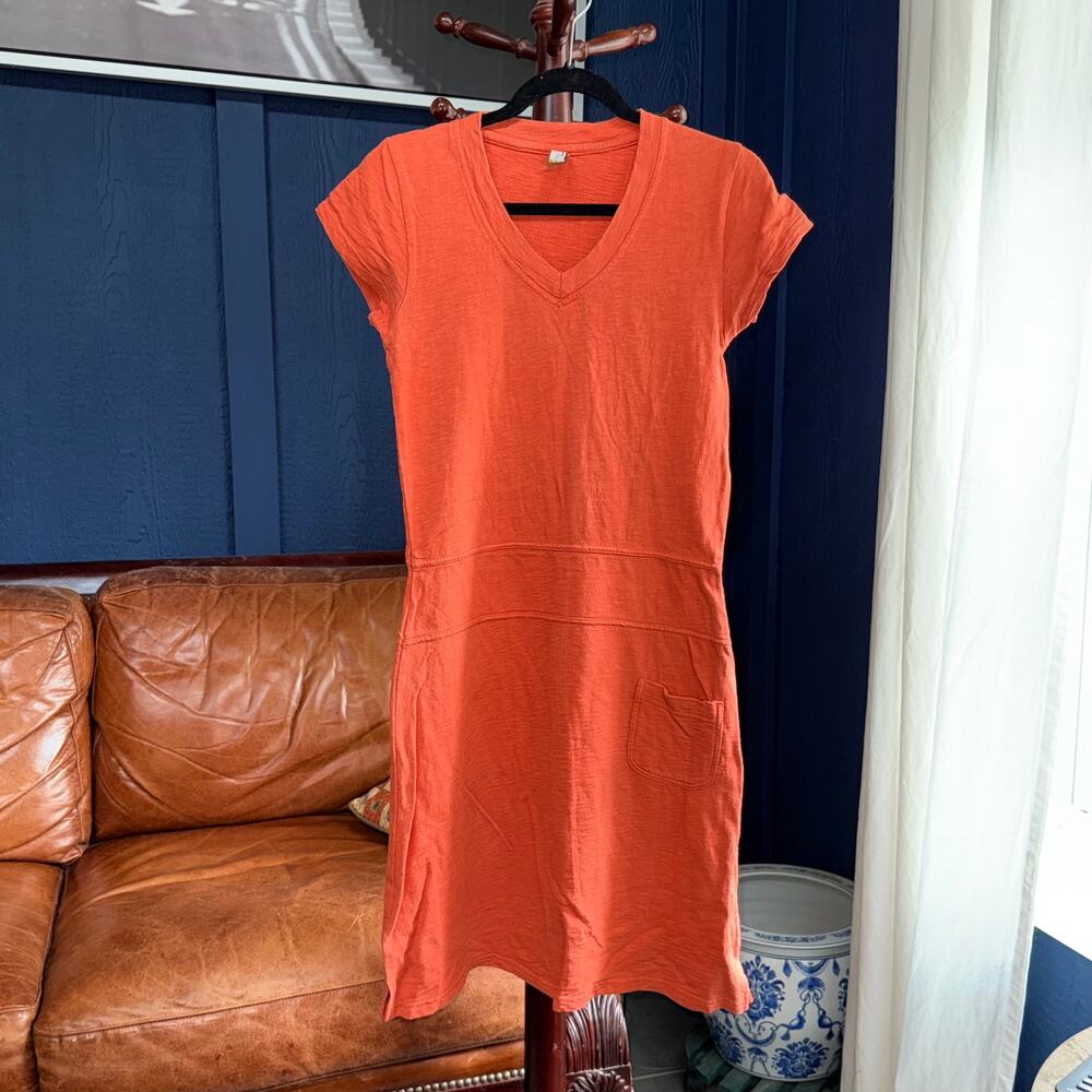 Sahalie S Orange All‎ Cotton French Terry Dropped Waist Pullover Dress